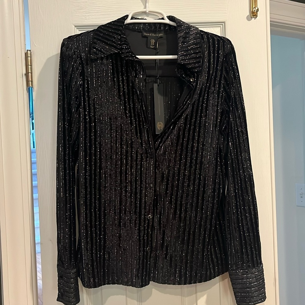 NWT House of Harlow Shimmer Velvet Button Down Shirt